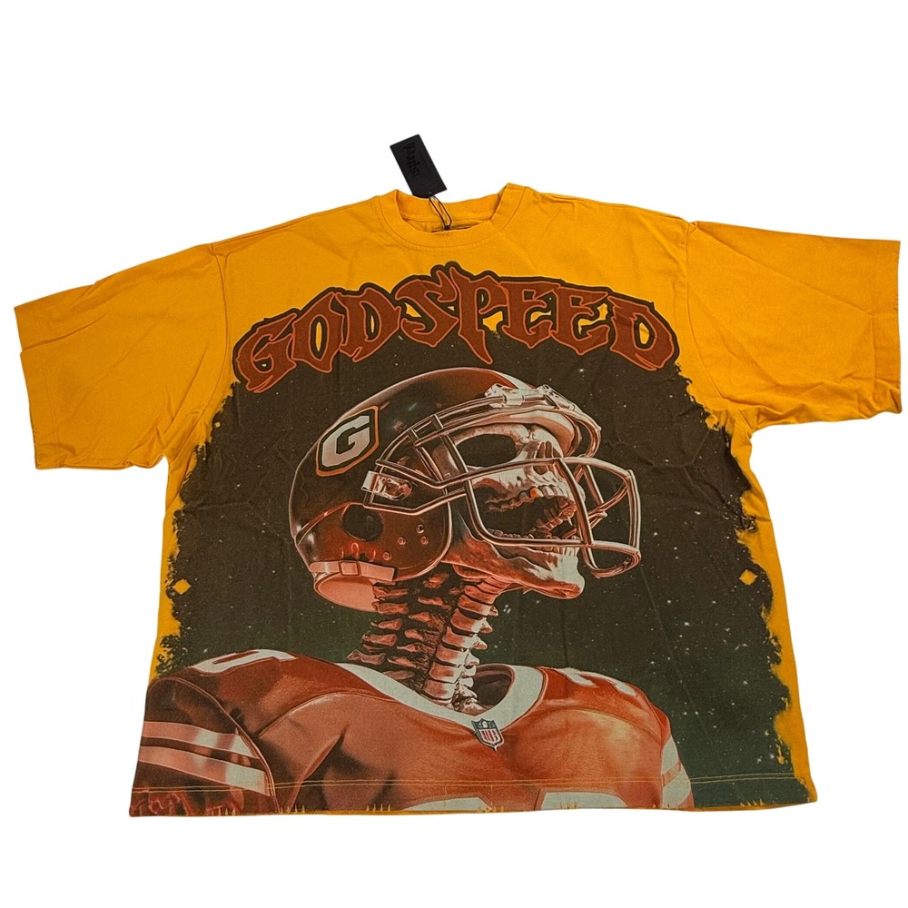 Godspeed Rarity Collection MMXIV Skeleton Football Graphic Tee Yellow Boxy M